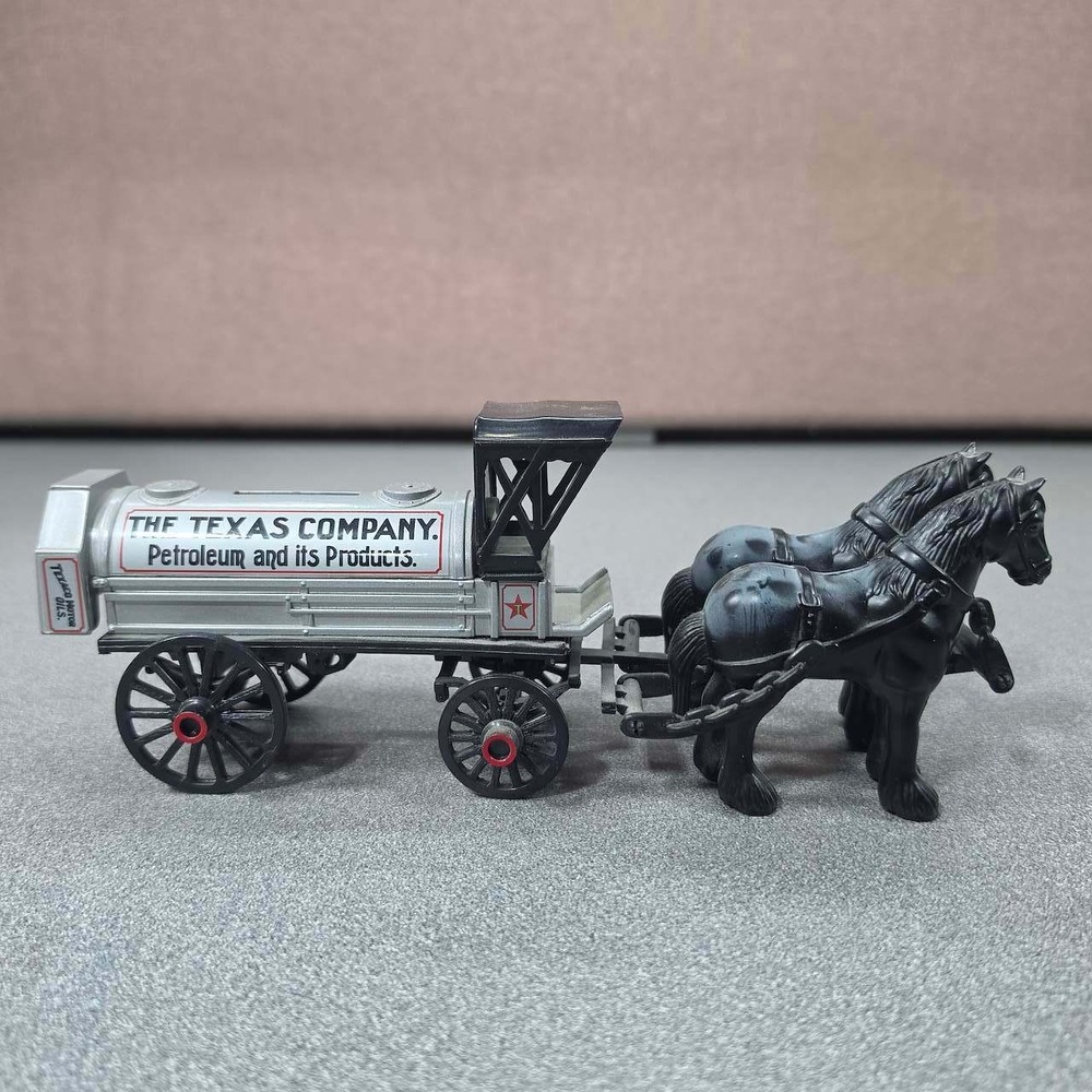 Texaco Horse Drawn Oil Tanker Bank Silver Excellent Vintage Toy